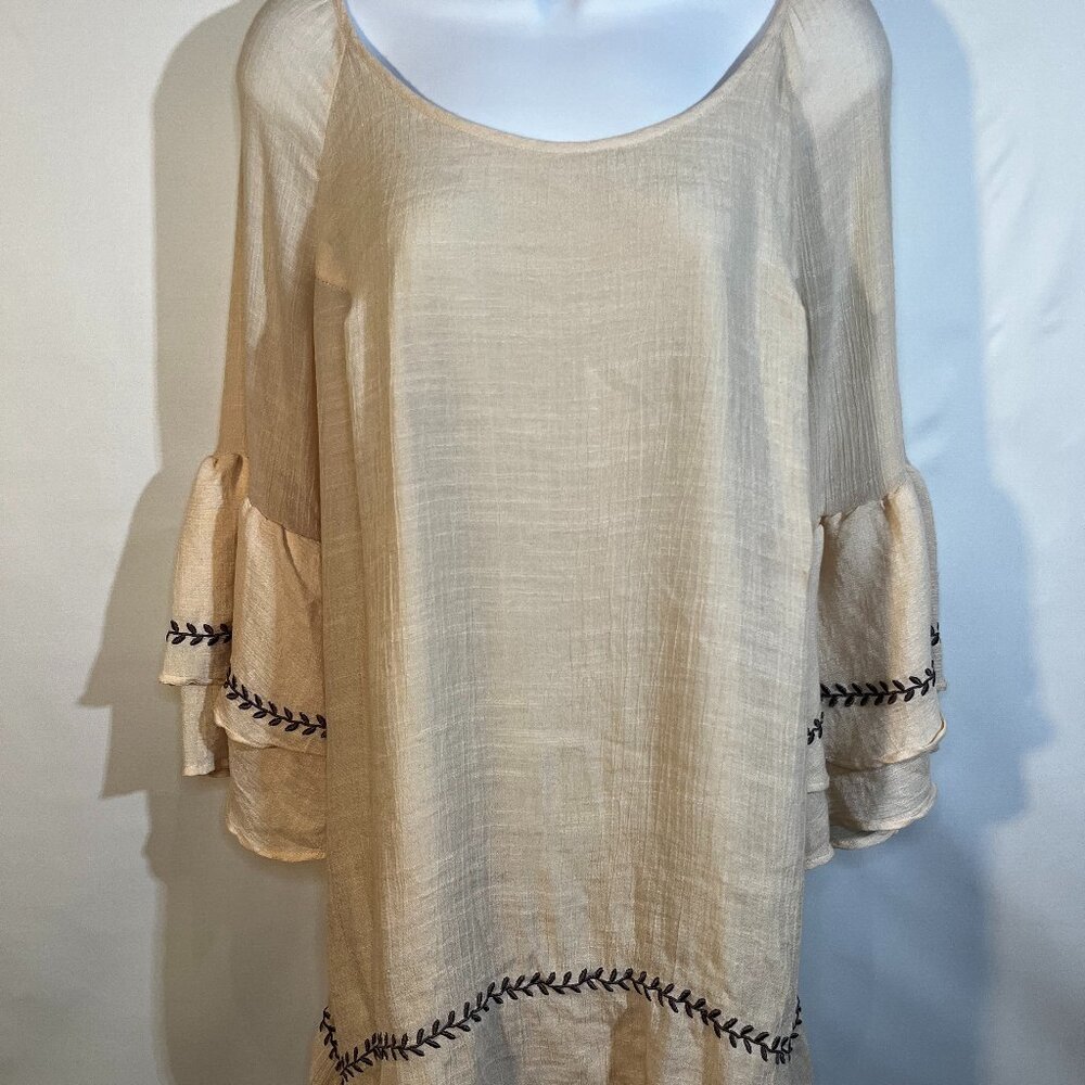 Oh Gussie! Women's Bell Sleeve Boho Top Cream Sz M